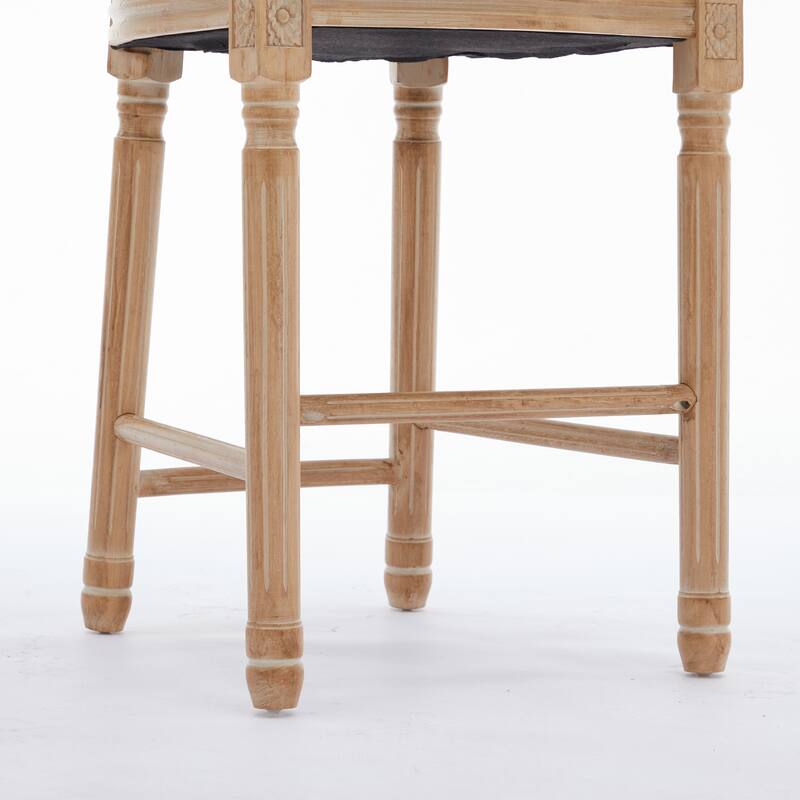 Solid Wood Bar Stools Set of 2, Counter Height Upholstered Bar Stools, Kitchen Bar Stools with Round Rattan Back