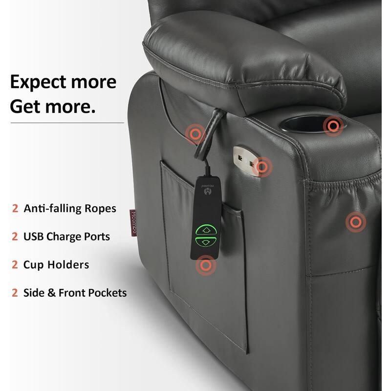 MCombo Large Power Lift Recliner Chair with Massage and Heat, Cup Holders, Side Pockets, Faux Leather R7092 (Large-Wide)