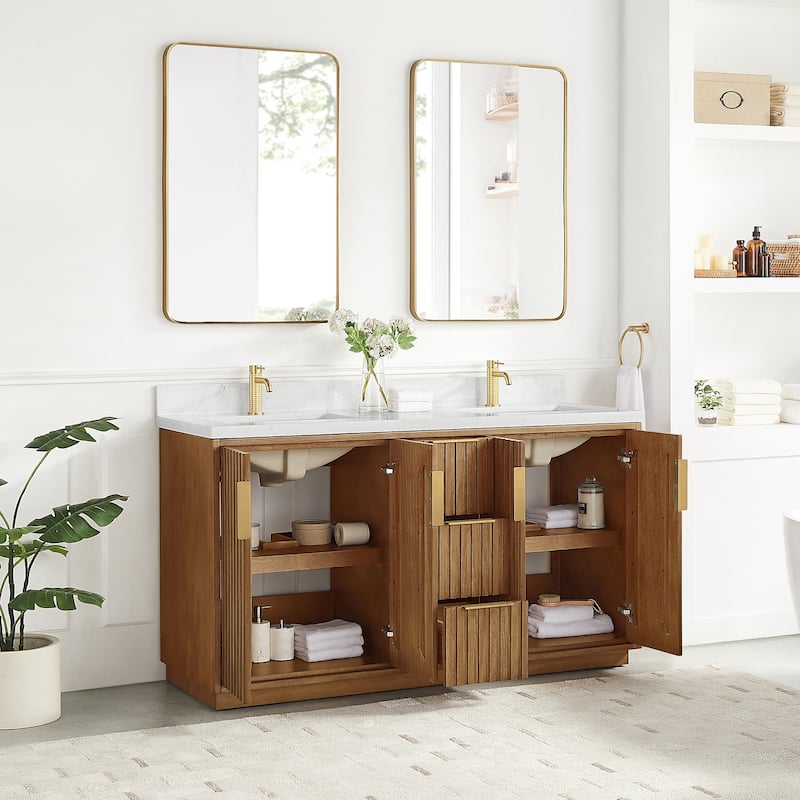 Bangkok Bath Vanity with White Grain Stone Top, no Mirror