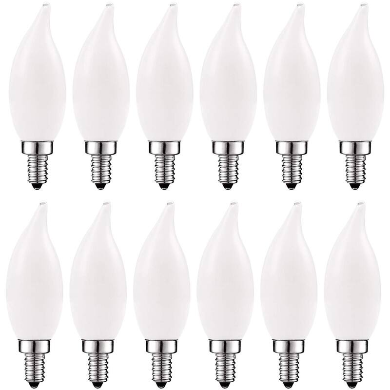 Luxrite 4W Frosted Candelabra LED Bulbs Dimmable, 2700K Warm White, 360 Lumens, 40W Equivalent, E12 Base (12 Pack) - 2700K (Warm White)