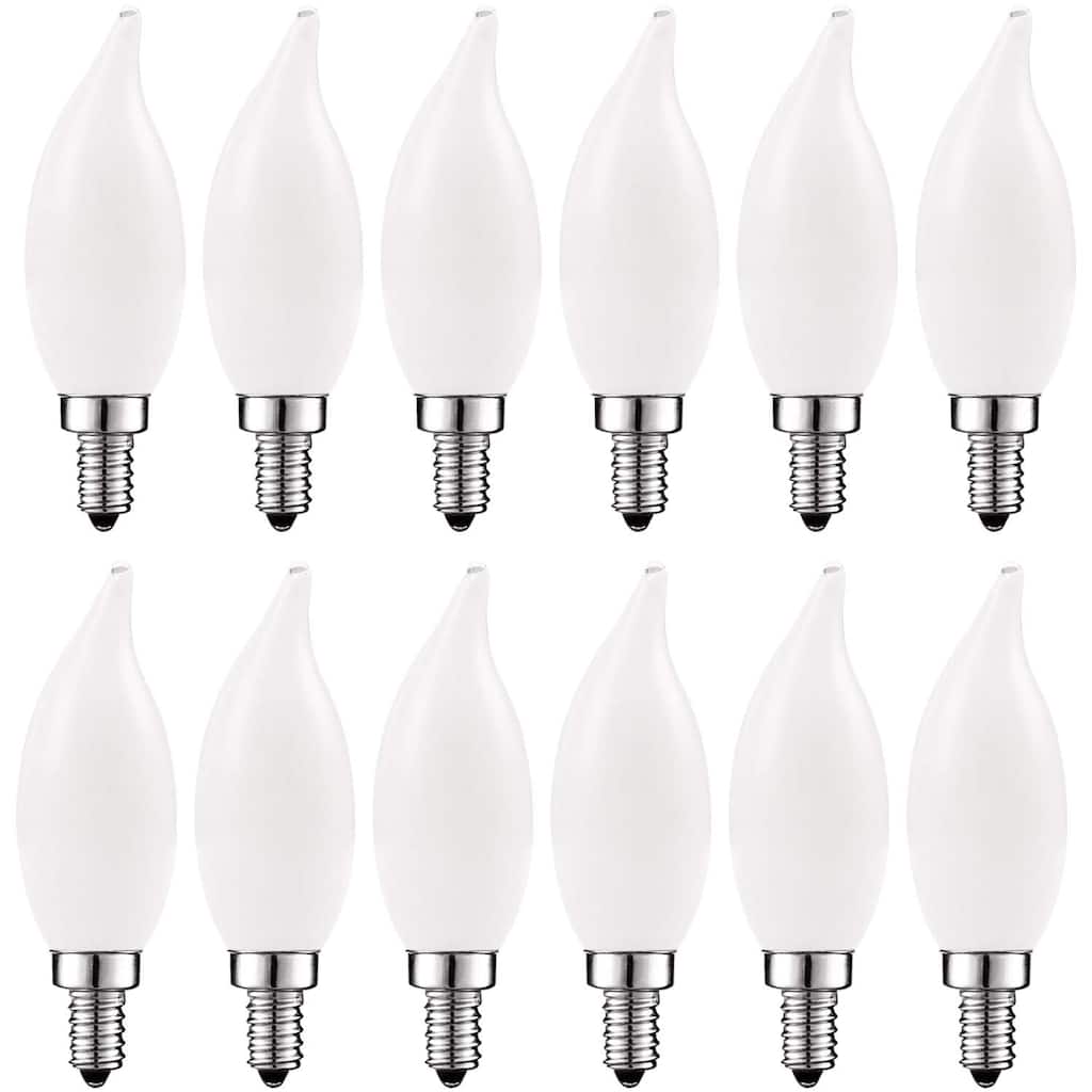 Luxrite 4W Frosted Candelabra LED Bulbs Dimmable, 2700K Warm White, 360 Lumens, 40W Equivalent, E12 Base (12 Pack)
