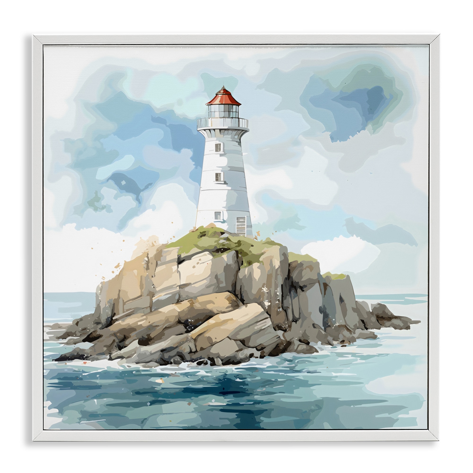 Stupell Red Roof Lighthouse Framed Giclee Art Design By LSR Design Studio