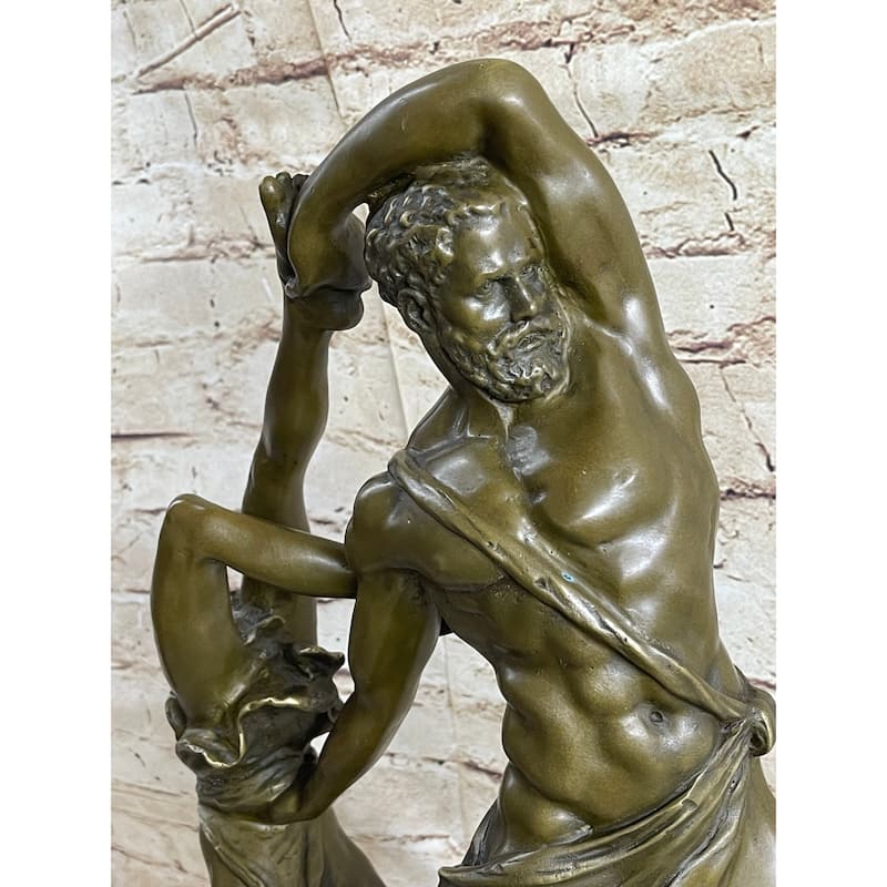Hercules Lichas Wrestling Bronze Sculpture Statue On Marble Base Greek Mythology