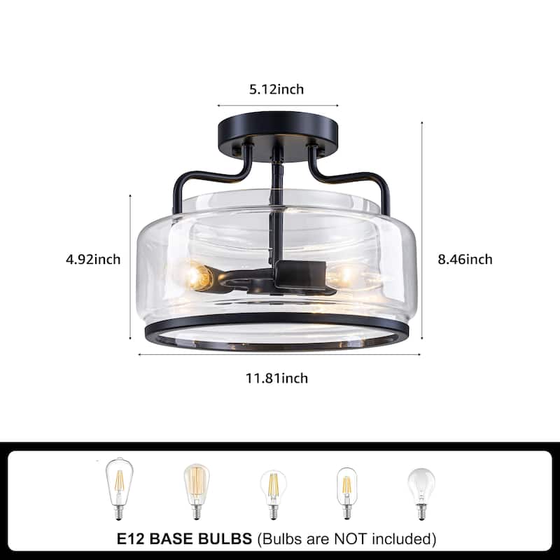 Starsky 3-Light Farmhouse Clear Glass Drum Flush Mount - Black