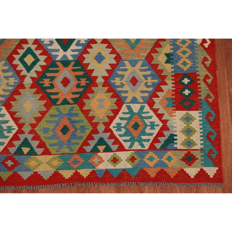 Hand Woven Oriental 100% Wool Carpet Southwestern Geometric Multi-Colored Kilim Area Rug - 8' 5'' X 5' 10''