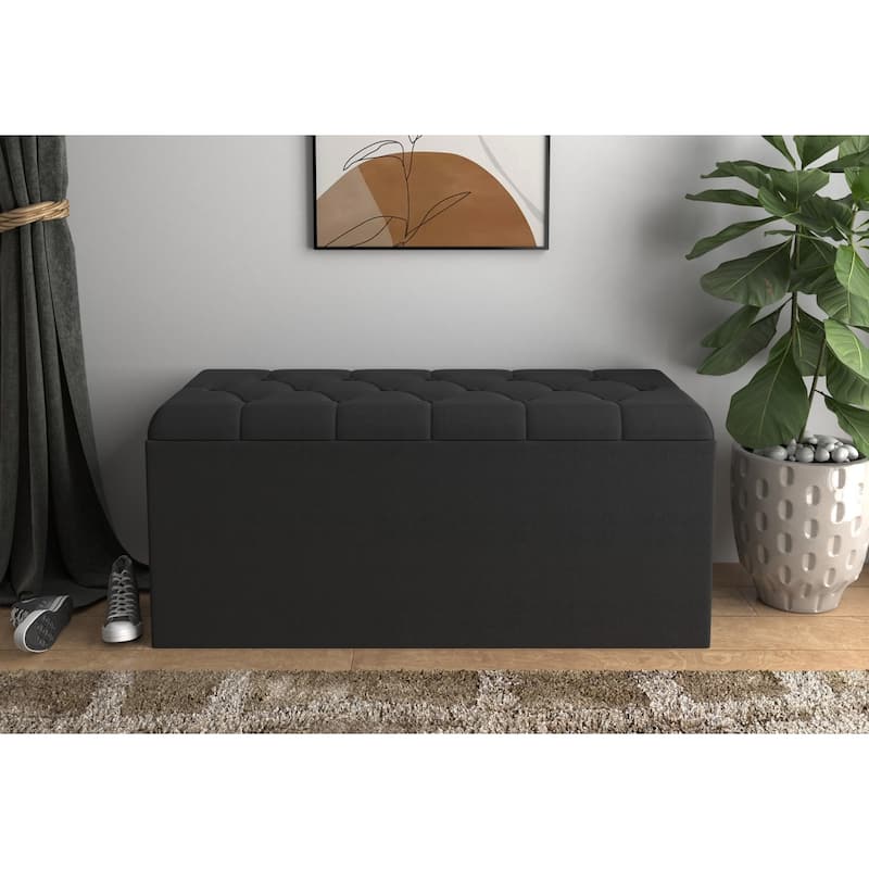 Athena Upholstered Flip Top Storage Bench - Black