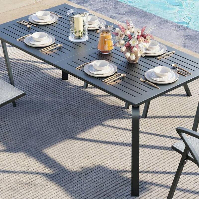 70.9" x 35" Outdoor Dining Table, with Slat Top & Umbrella Hole