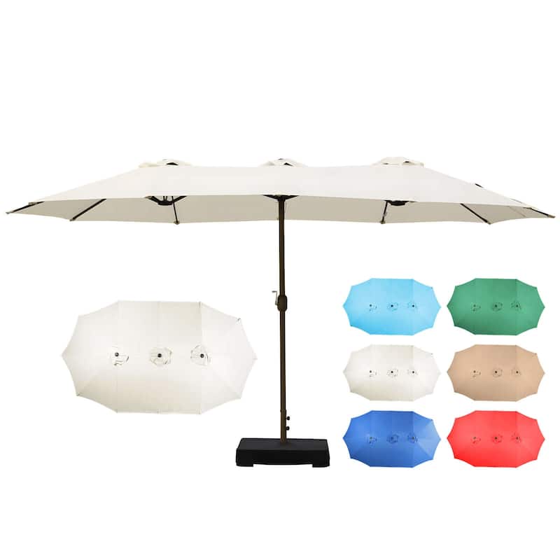 Aoodor 15ft Outdoor Double Sided Market Patio Umbrella with Base Stand