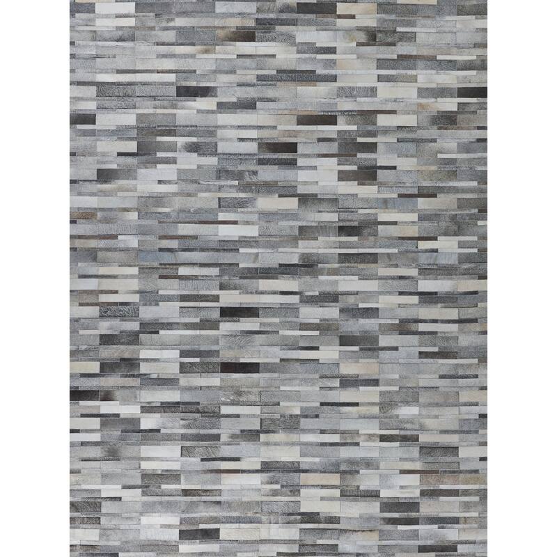EXQUISITE RUGS Natural Hide Hand-stitched Leather Hide Grey Area Rug.