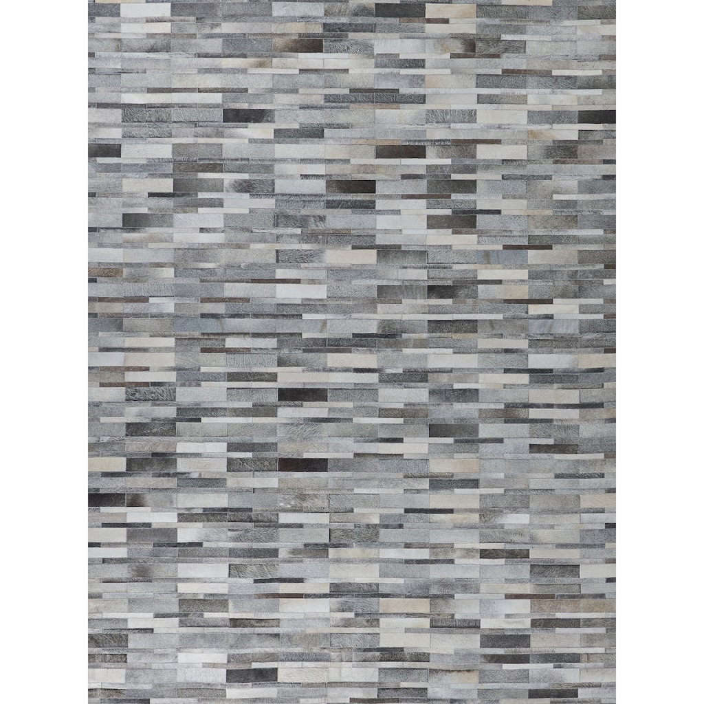 EXQUISITE RUGS Natural Hide Hand-stitched Leather Hide Grey Area Rug.