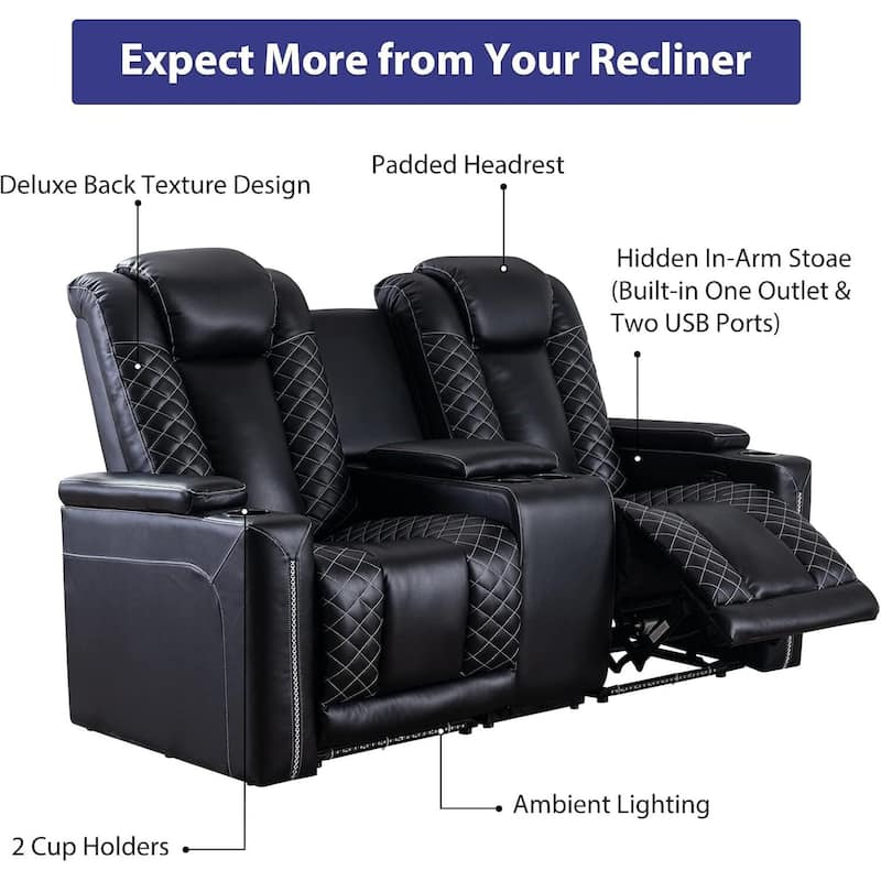 Electric Power Recliner Chairs with USB Ports and Cup Holders Faux Leather Home Theater Seating Recliner with Hidden Arm Storage