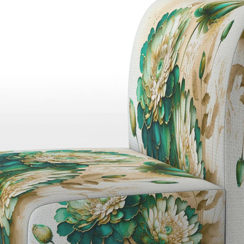 Designart "Green Blooming Daisy I" Upholstered Floral & Botanical Accent Chair and Traditional Arm Chair - Multiple Color