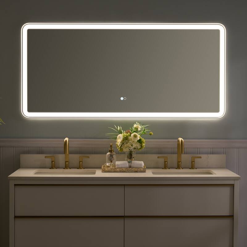 Wall Mounted Bathroom Framed LED Mirror With Anti- Fog,Memory Function And Dimmable Light Touch Sensor