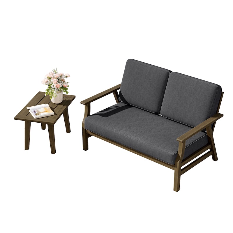 2-Piece Teak Outdoor Loveseat Set with Table.