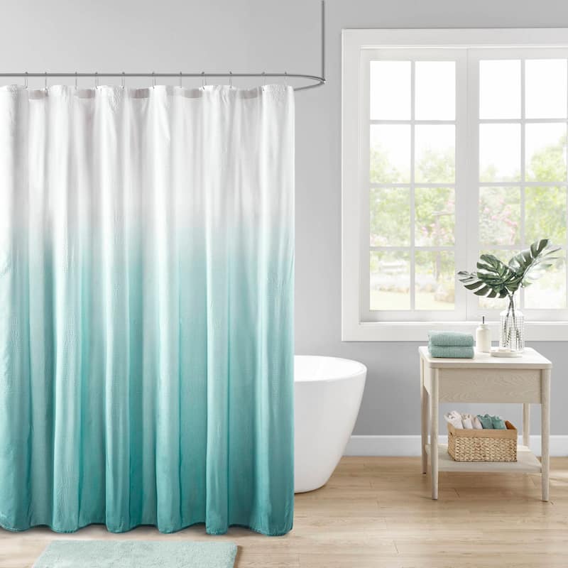 Madison Park Loire Ombre Printed Seersucker Shower Curtain - Aqua