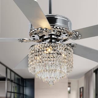 Oaks Aura 52in. Chrome Glam Crystal Reversible Ceiling Fan with Light and Remote Control, Luxury Modern Chandelier Ceiling Fan