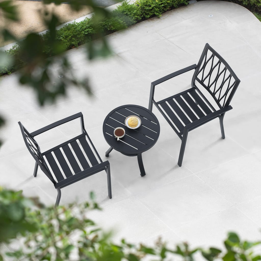3-Piece Patio Bistro Set, Stackable Design, Powder-Coated Metal Frame