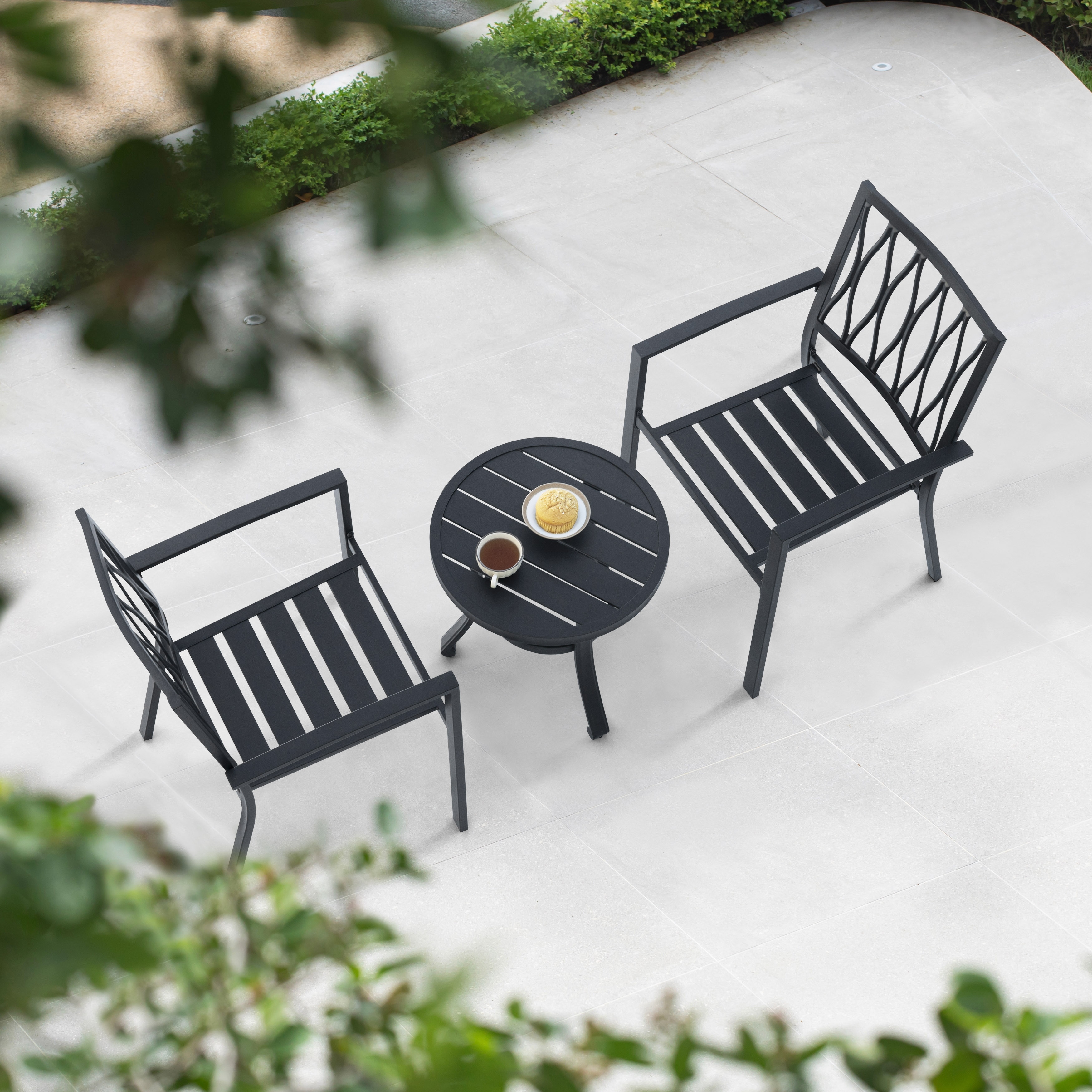 Outdoor 3-Piece Iron Bistro Set, Powder-Coated Finish, Black