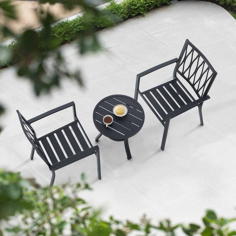 Outdoor Metal Side Table, Weather-Resistant 20’’ Round End Table, Black