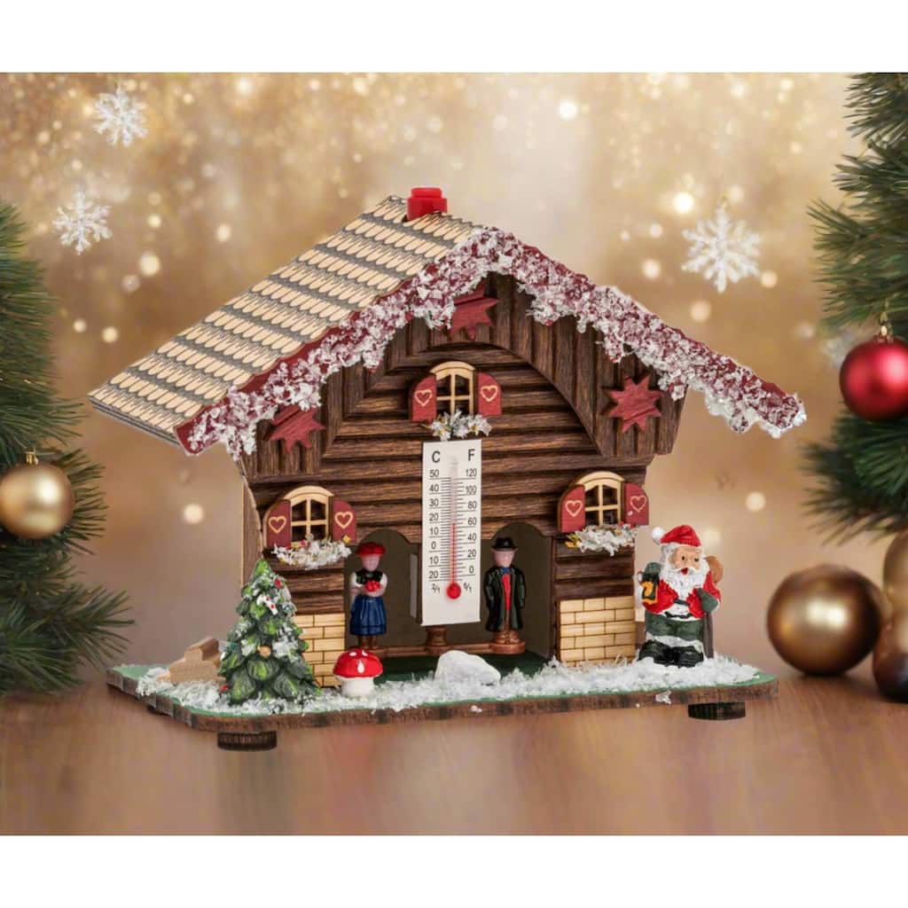 Handcrafted Bavarian Style Christmas Weather Station - 6.5" - Brown and Red