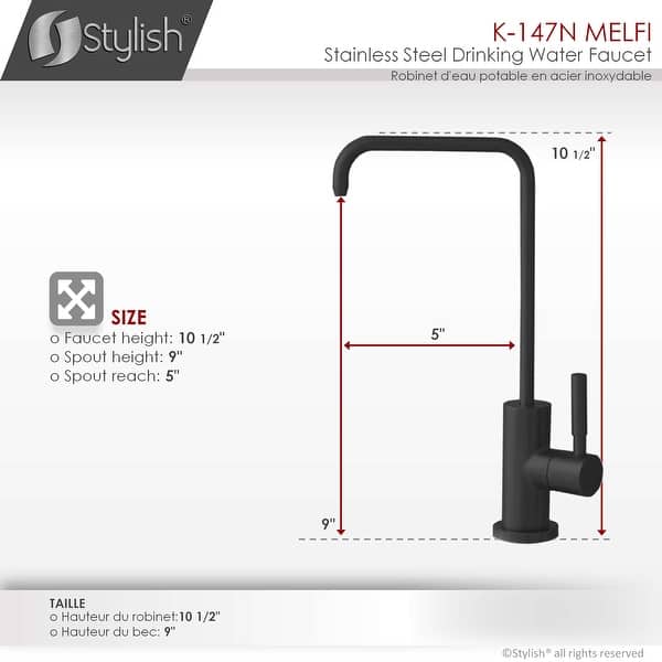 dimension image slide 0 of 2, STYLISH Kitchen Sink Drinking Water Tap Faucet in Stainless Steel - Faucet Height: 10 1/2" | Spout Height: 9"