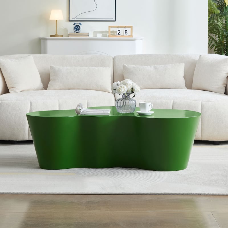 50" Unique Shape Sturdy Fiberglass Coffee Table, Tea Table for Living Room, No Need Assembly