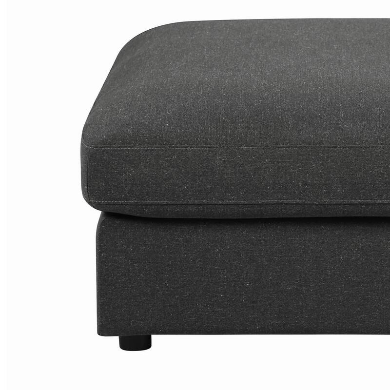 Fabric Upholstered Wooden Ottoman with Loose Cushion Seat, Dark Gray