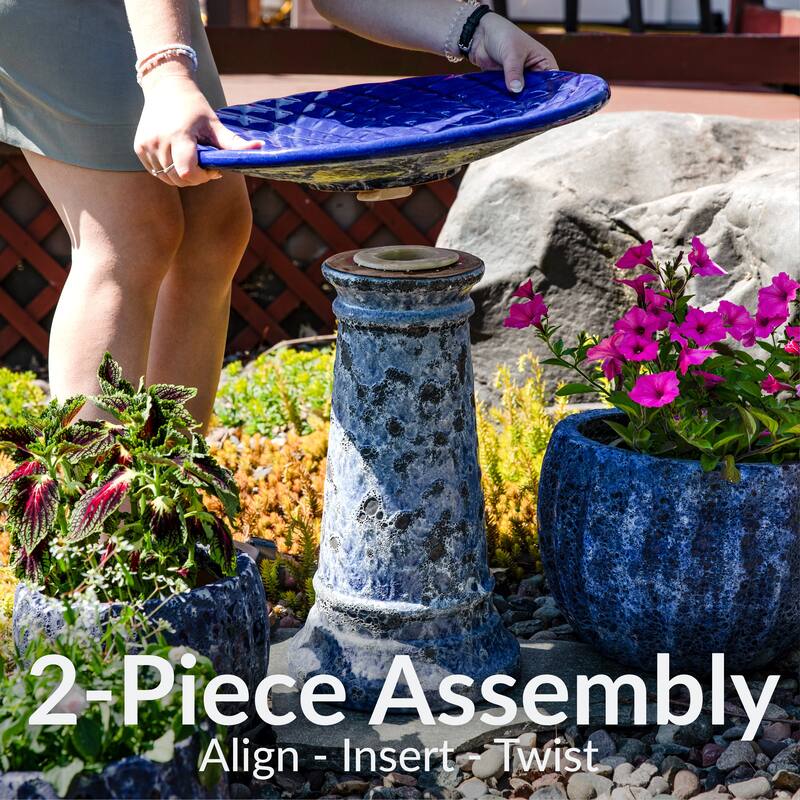 Rennes Outdoor Ceramic Bird Bat - Blue Lava Finish - 22.5" H