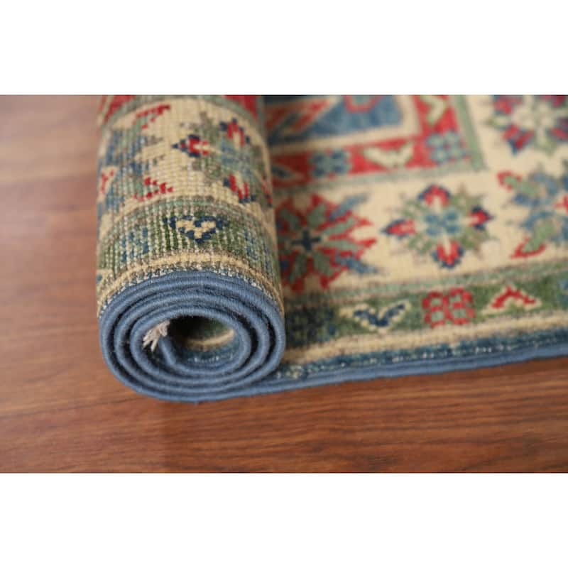 Blue Kazak Oriental Accent Rug Hand-Knotted Wool Carpet - 2'0" x 3'0"