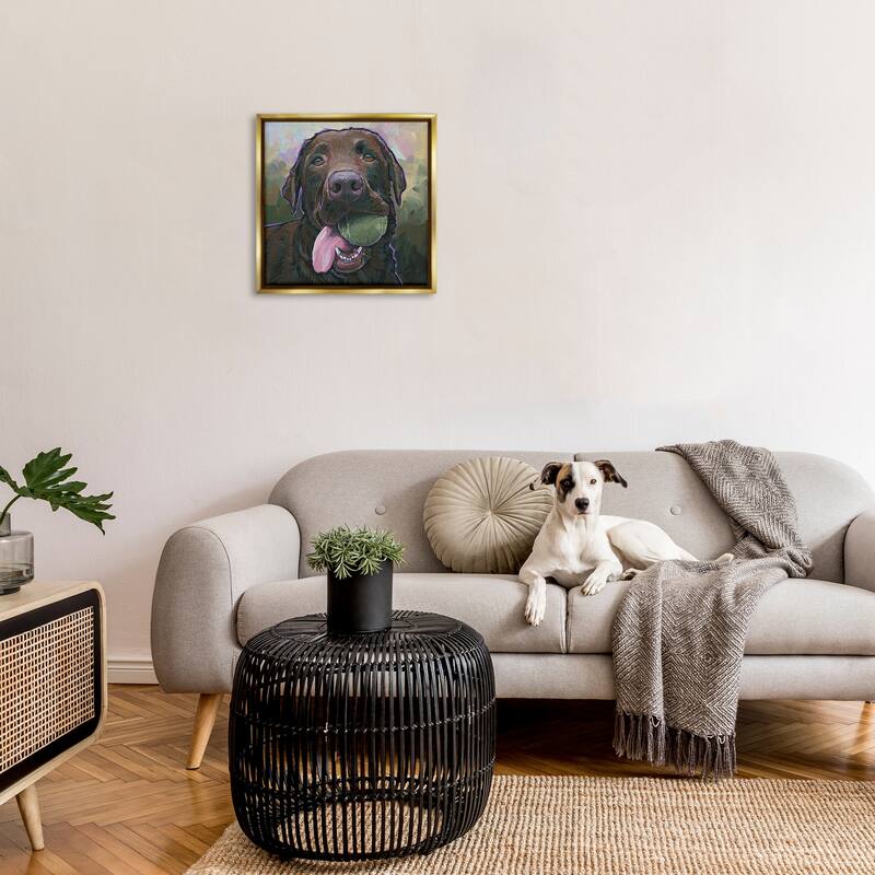 Stupell Dog Playing Ball Portrait Framed Floater Canvas Wall Art Design By Nadi Spencer
