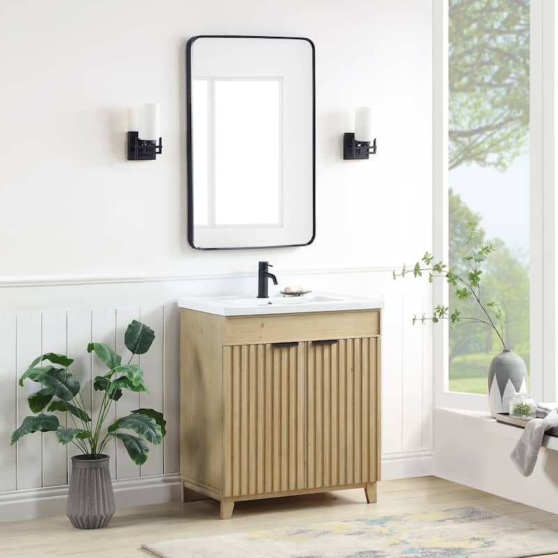 Palos Single Bath Vanity with Ceramic Basin Top and Mirror
