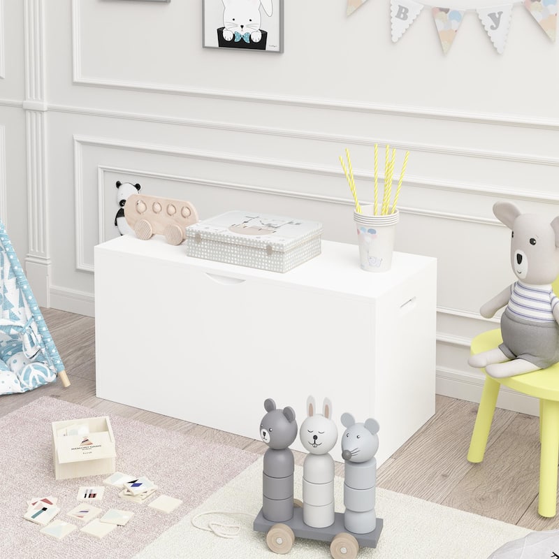 Anmytek White Large Storage Chest with Geometric Panels Toy Box Large Pull-Out Bin for Nursery