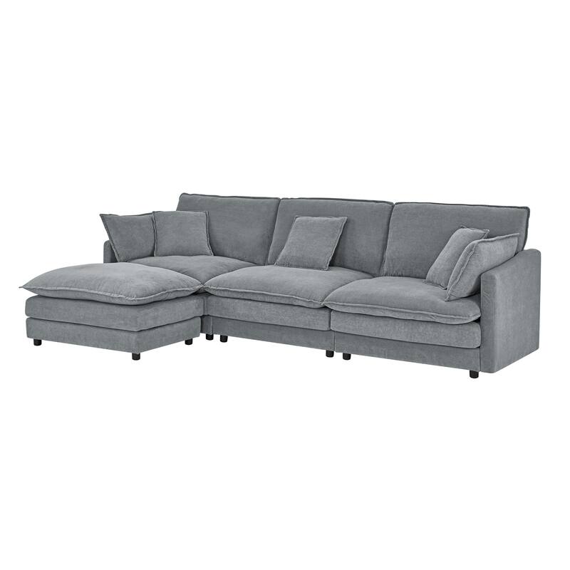 Roomfitters Modular L-Shaped Sectional Sofa with Ottoman, Plush Towel Fabric 4-Seater