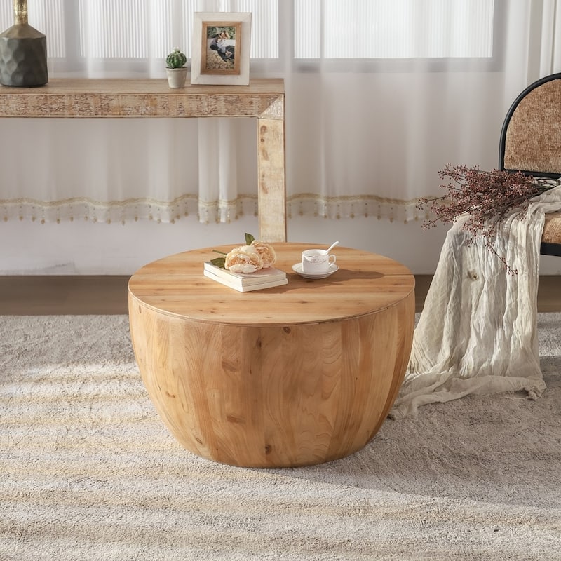 Vintage Style Bucket Drum Shaped Wooden Coffee Table