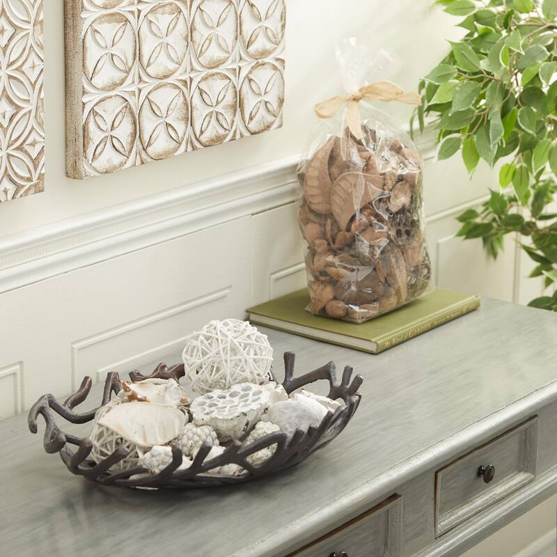 Brown Wood Handmade Orbs & Vase Filler with Varying Designs (Set of 2) - Brown