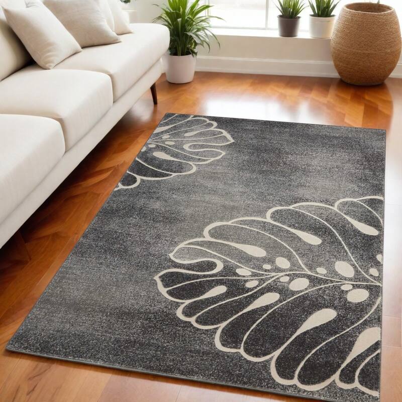 Juxey Power Loomed Modern Non Skid Stain Resistant Area Rug By HomeRoots - 87' X '63' X '0.5 - 87' X '63' X '0.5 - Black - Rectangle
