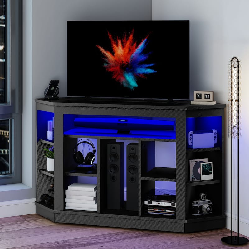 Moasis Corner TV Stand Media Console with LED Light and Shelves for TV up to 55"