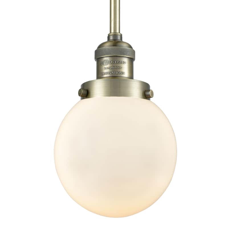 Innovations Lighting Beacon Single Light 6" Wide Mini Pendant with - Antique Brass / Matte White Cased
