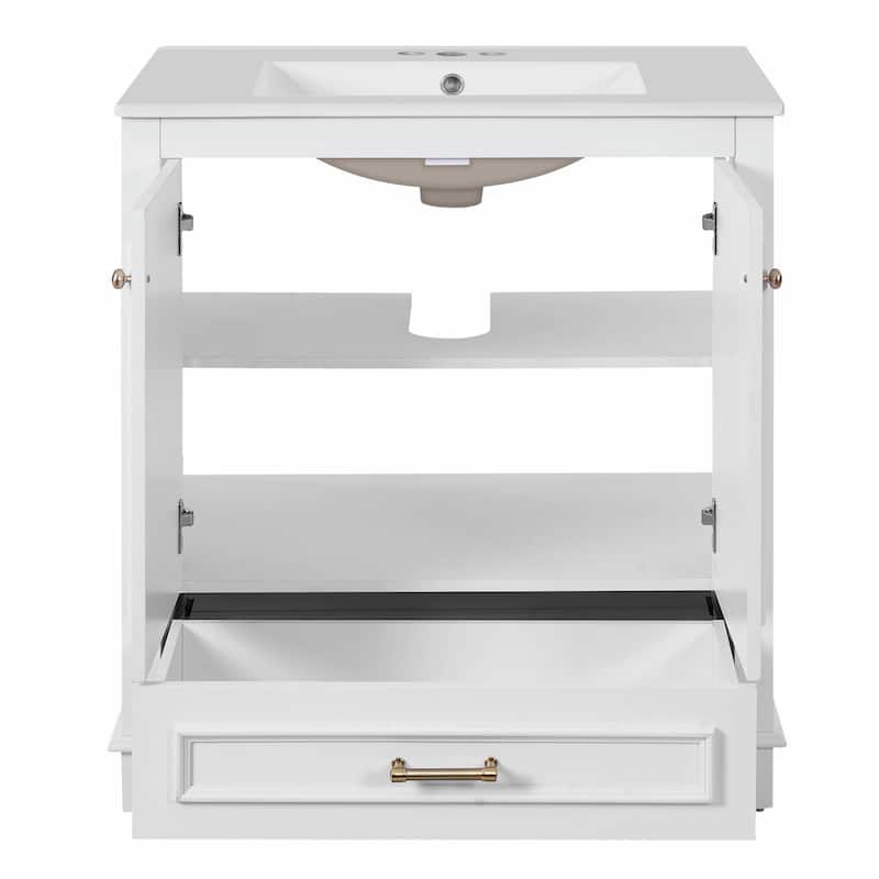 30" Luxurious Bathroom Vanity with Ceramic Sink - Bathroom Cabinet with 2 Large Soft Closing Doors
