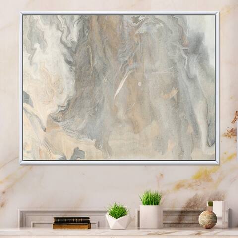 Designart 'Fluid Art Waves In Shades Of Grey' Modern Framed Canvas Wall Art