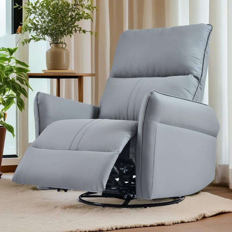 360° Swivel Rocker Manual Recliner Chair for Living Room, Bedroom - Blue-gray PU