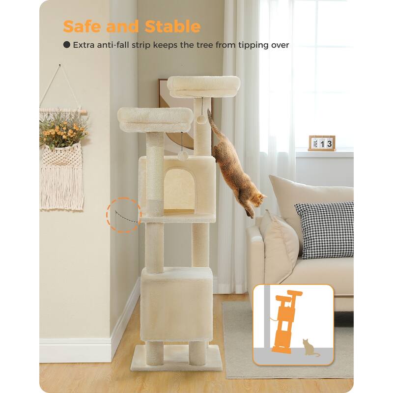 52.4" Cute Cat Tree Tower with 2 Flower Padded Perches, 2 Condos & 2 Scratching Posts