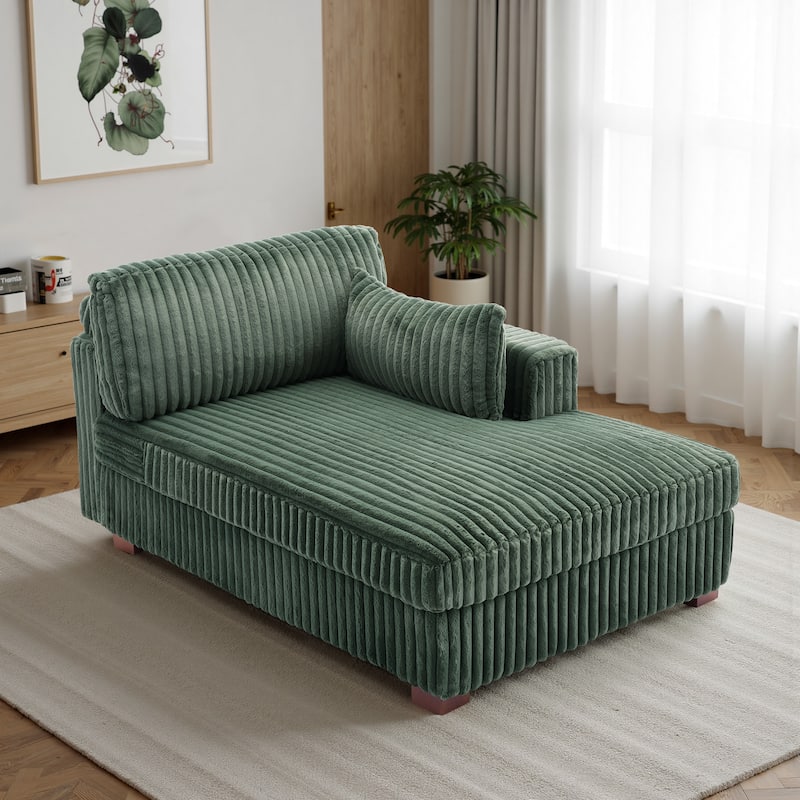 42" W Plush Corduroy Upholstered Chaise Lounge Sleeper for Living