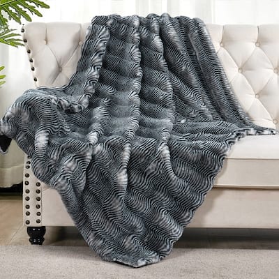Thick StripeRabbit FauxFur Throw Fuzzy Soft Plush Blanket for Sofa