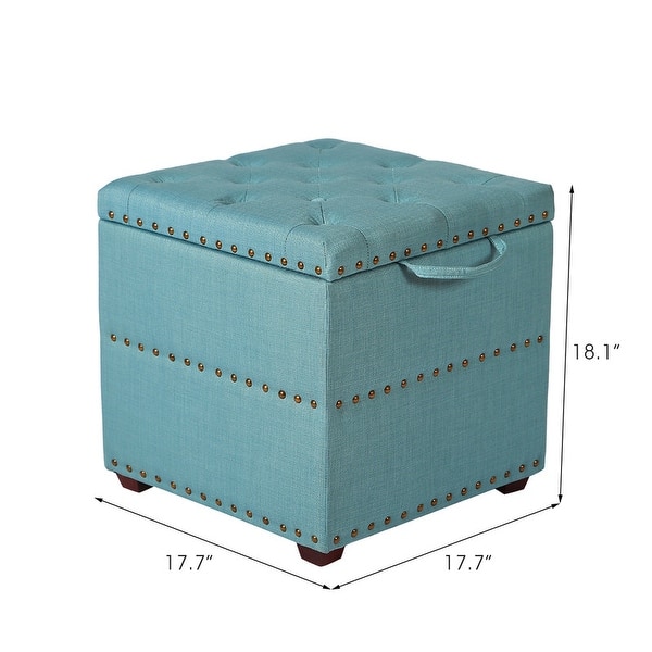 dimension image slide 1 of 3, Adeco Fabric Square Storage Ottoman with Tray