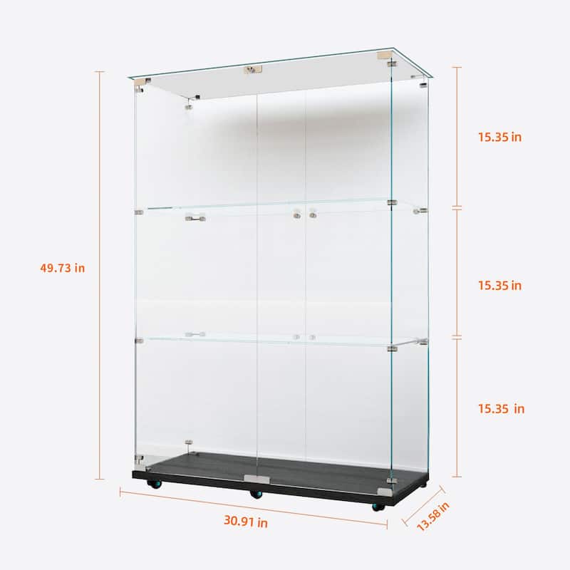 Glass Display Cabinet,Wine Cabinet,Storage Cabinet,File Cabinet, Tempered Glass Top,Bluetooth Led Light Strip,With Door Lock