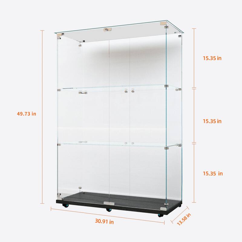 Tempered Glass Display Cabinet, File Cabinet, Tempered Glass Top, Bluetooth LED Light Strip, with Door Lock