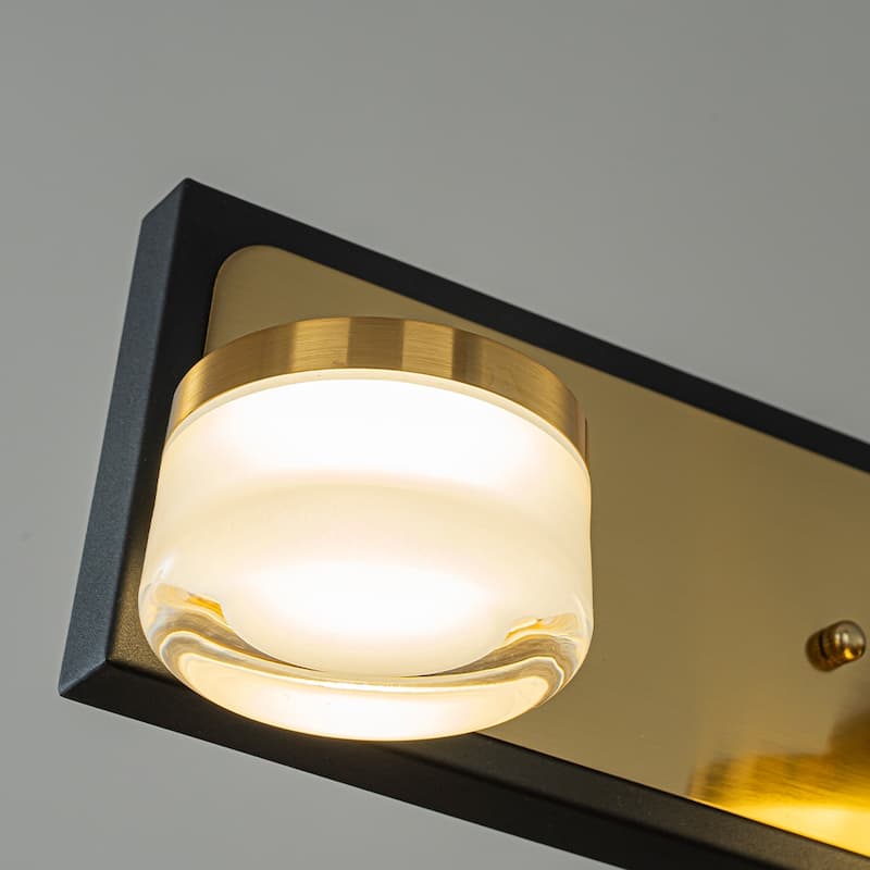 Modern Square Black and Brass Integrated LED Wall Sconce with White Acrylic Shade Adjustable Head Bathroom Vanity Light