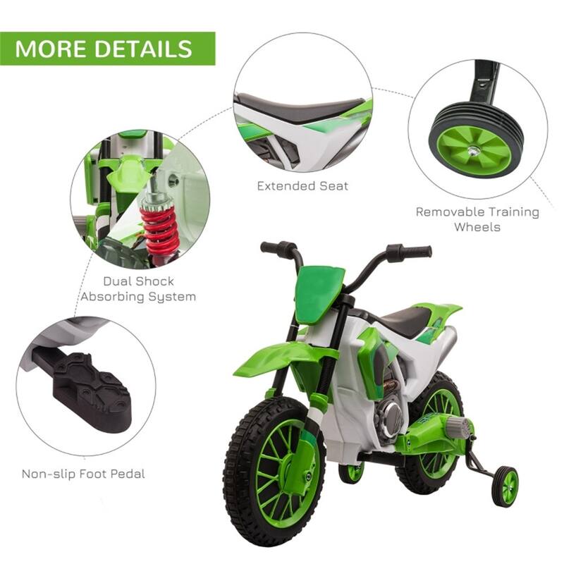 Kids Ride-On Motorcycle 12V with Rechargeable Battery and Dual Shock Removable Training Wheels - 42"L x 20.25"W x 26.75"H