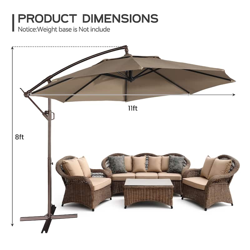 11FT Outdoor Cantilever Umbrella 360 Rotation Patio Offset Umbrella